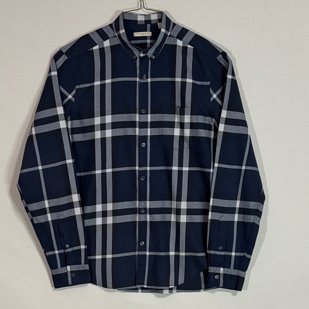 Burberry Brit Navy Nova Check Button Down Shirt Mens M 100% Cotton